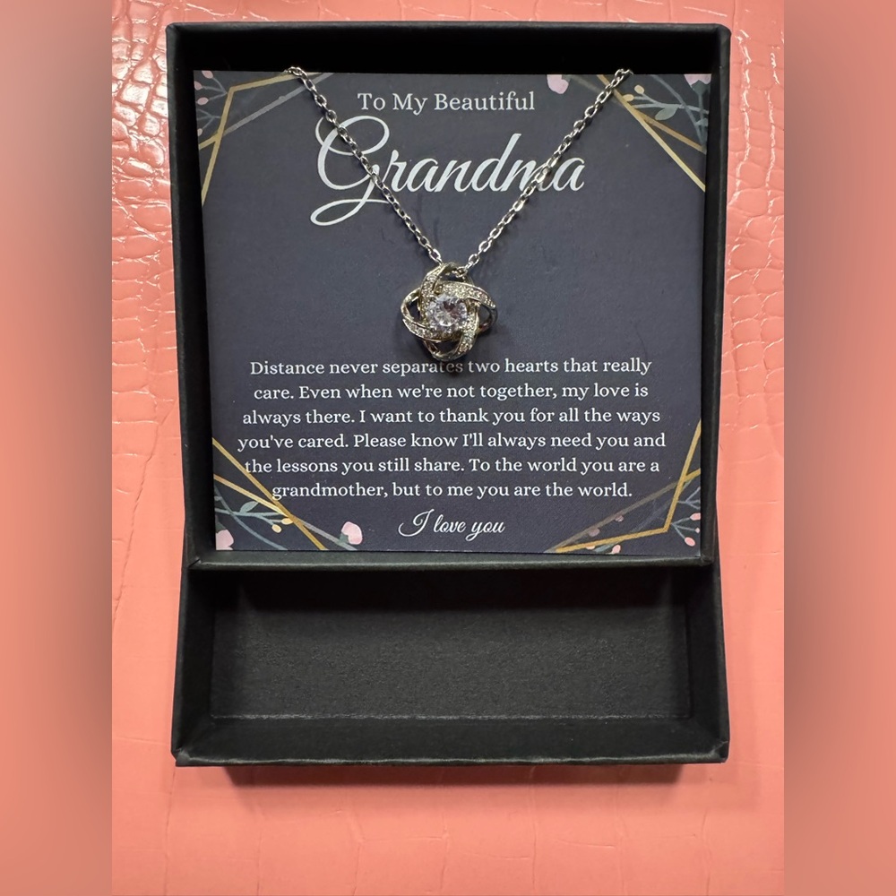 Elegant Silver 14k White Gold Cubic Zirconia Stone Necklace for Grandma - Picture 2 of 2